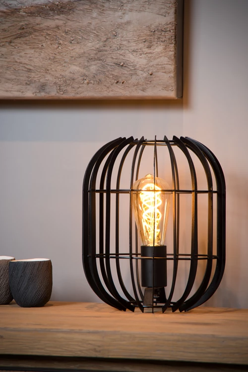 Lucide REDA - Lampe de table - Ø 22 cm - 1xE27 - Noir - ambiance 2